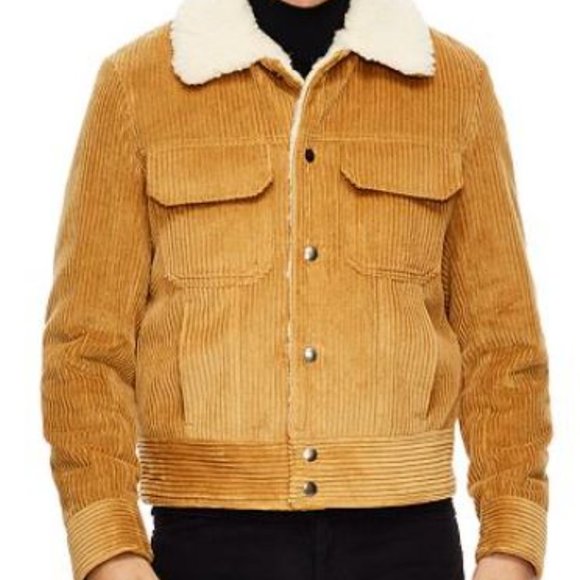 Sandro Shearling & Corduroy Trucker Jacket in Mustard - Season H2018 - Size M - Picture 14 of 15